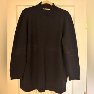 Black Mock Neck Chunky Knit Sweater with Side slit